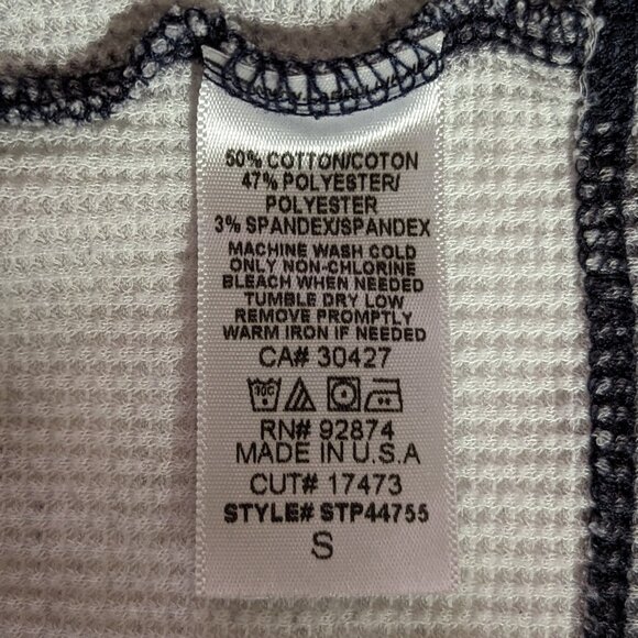 VTG 00s Y2K Splendid White Gray Acid Wash Waffle Thermal Knit Long Sleeve Top - Picture 9 of 9